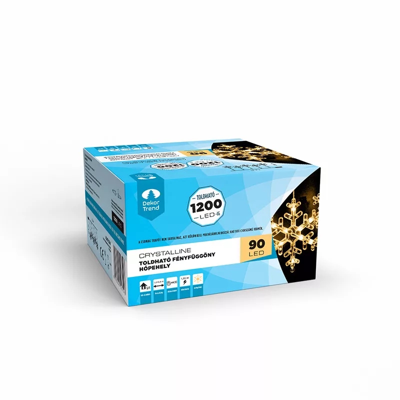 Crystalline toldhat� LED H�PEHELY f�nyf�gg�ny, 120 x 80 cm, 90 db MELEG FEH�R LED, �tl�tsz� k�bel